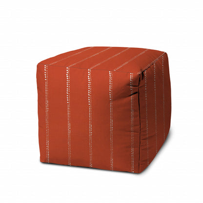 17" Taupe Cube Striped Indoor Outdoor Pouf Cover