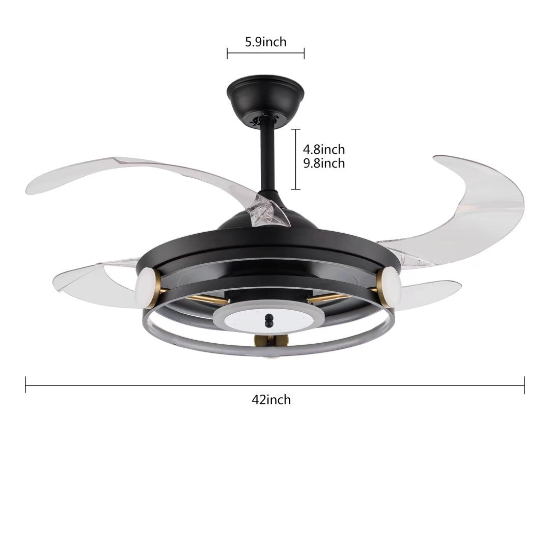 Modern Black Ceiling Lamp With Retractable Fan