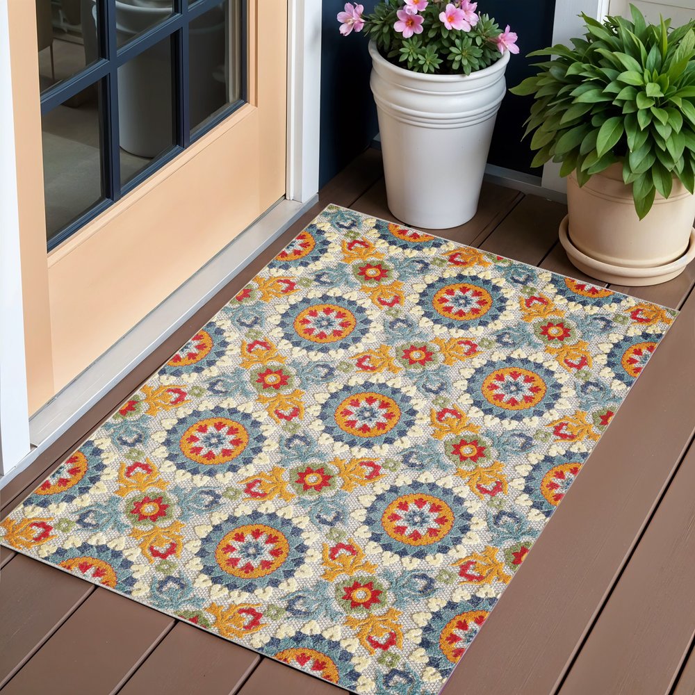 2' X 4' Orange And Ivory Moroccan Stain Resistant Indoor Outdoor Area Rug HomeRoots