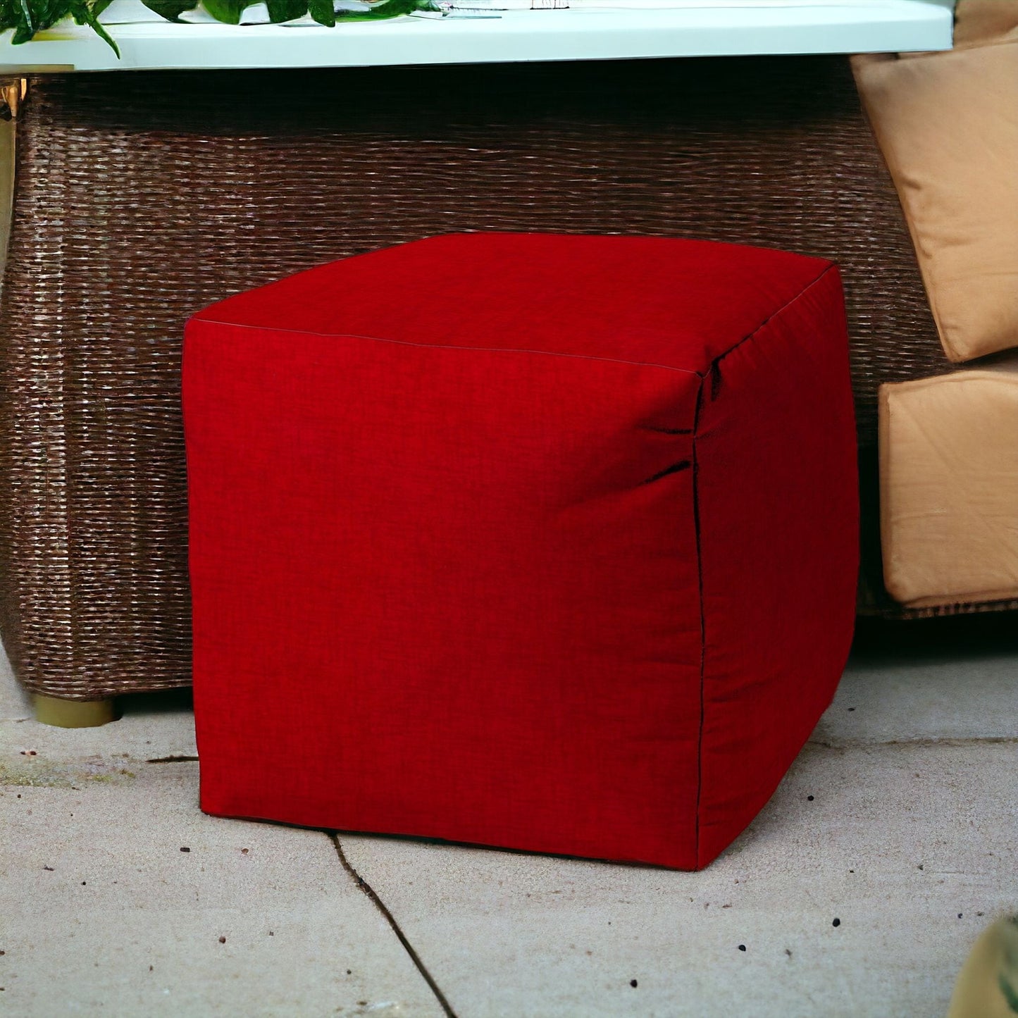 17" Red Polyester Cube Indoor Outdoor Pouf Cover