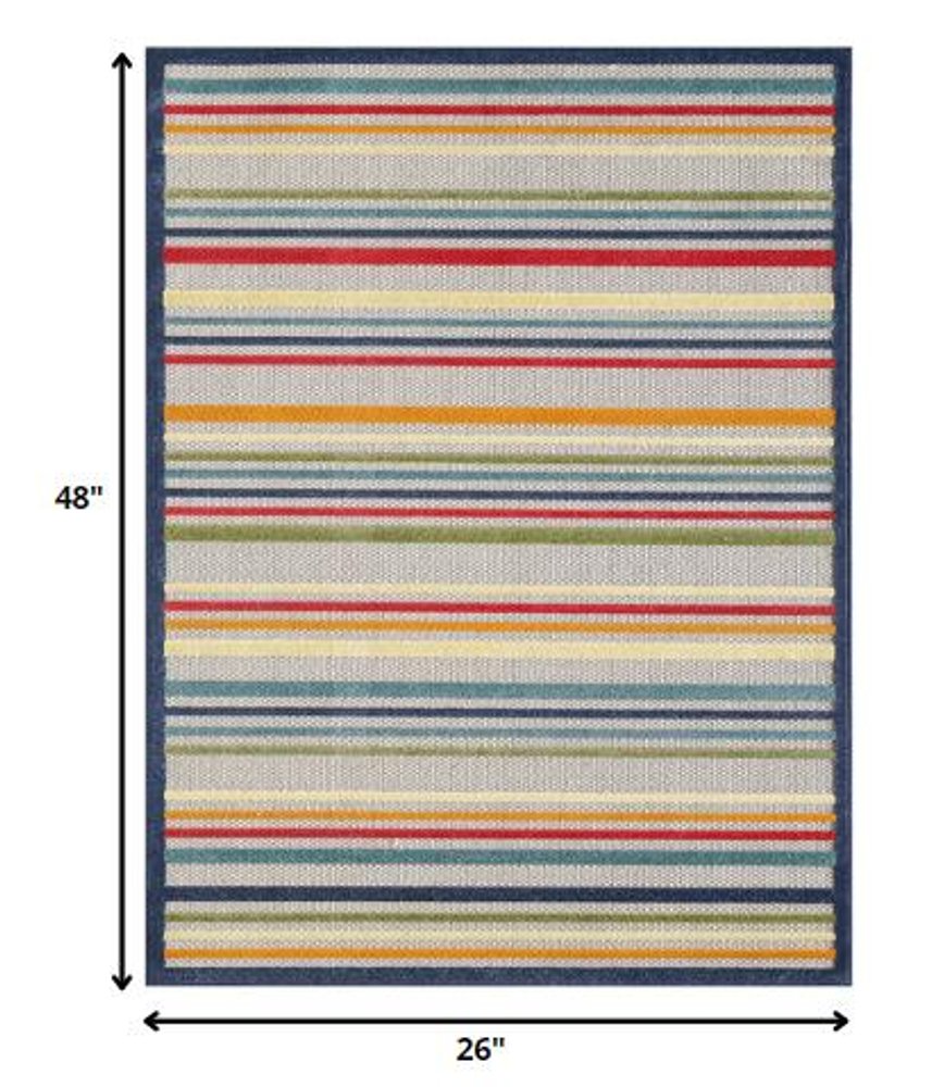 2' X 4' Ivory And Blue Indoor Outdoor Area Rug HomeRoots
