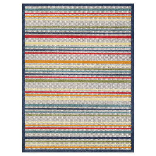 2' X 4' Ivory And Blue Indoor Outdoor Area Rug