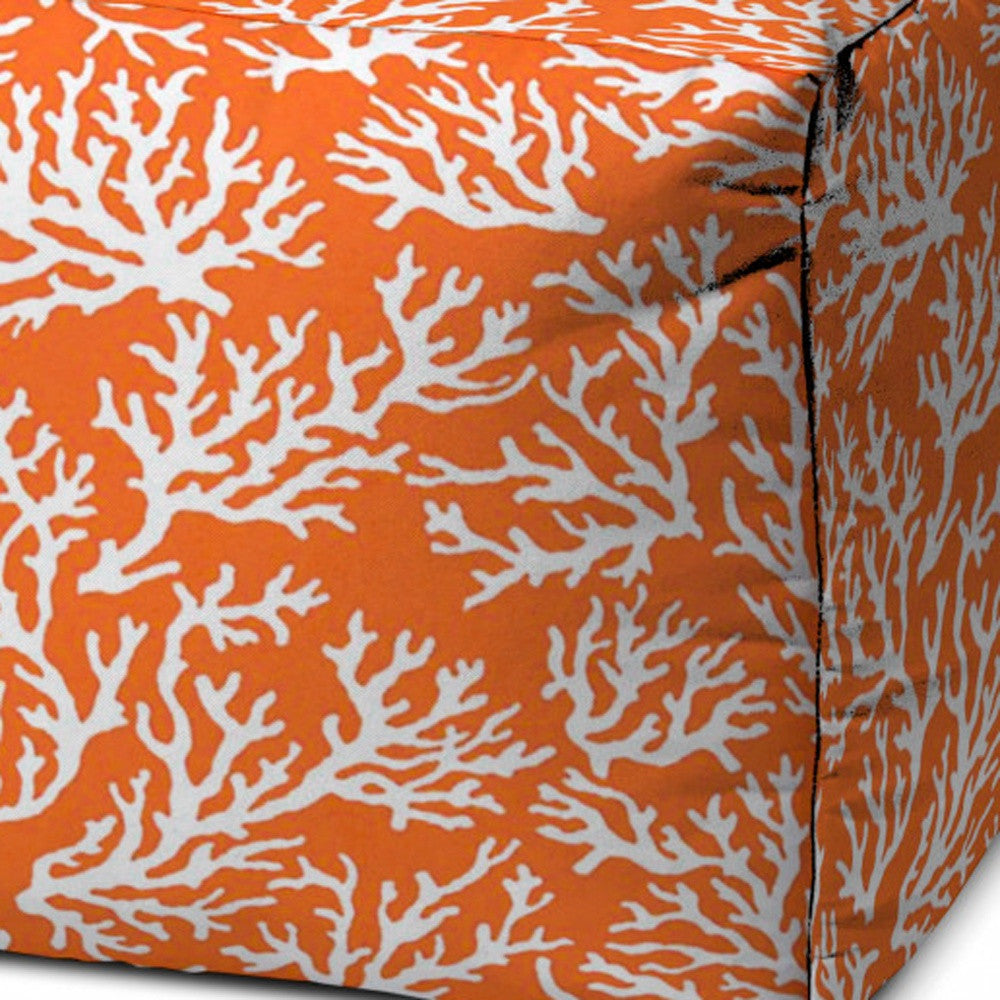 17" Orange Cube Indoor Outdoor Pouf Cover