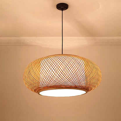 Natural Bamboo Rattan Oval Open Weave Hanging Ceiling Light