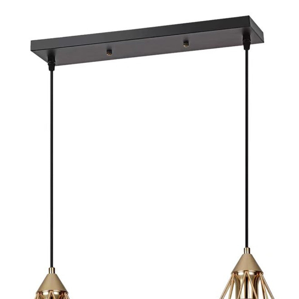 Kitchen Island Geometric Two Light Iron Flush Ceiling Light With Gold Shades