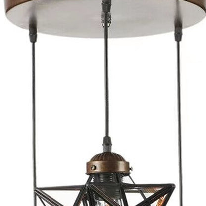 Brown Metal and Glass Star Geometric Hanging Lamp