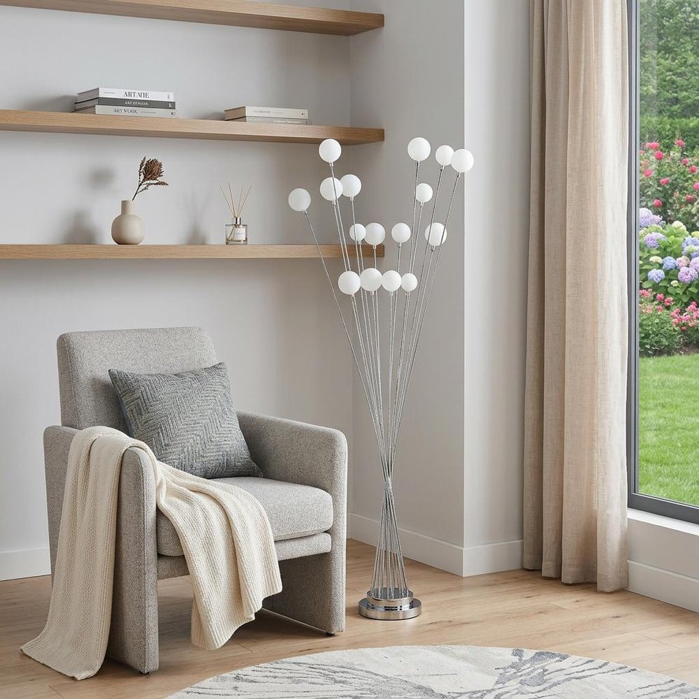 62" Silver 16 LED Novelty Floor Lamp With White HomeRoots