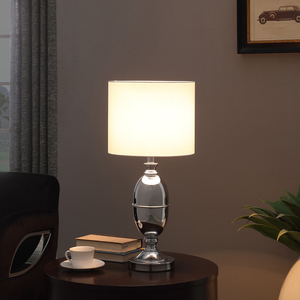 25" Silver Metal Urn Table Lamp With White Drum Shade HomeRoots