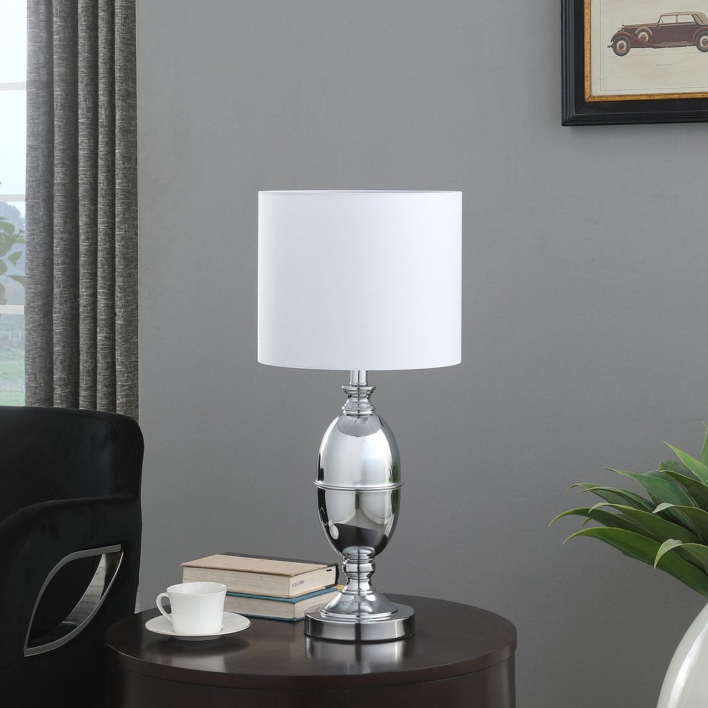 25" Silver Metal Urn Table Lamp With White Drum Shade HomeRoots