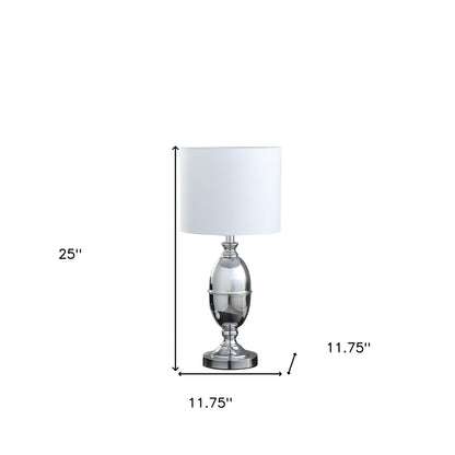 25" Silver Metal Urn Table Lamp With White Drum Shade