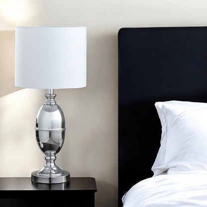 25" Silver Metal Urn Table Lamp With White Drum Shade HomeRoots