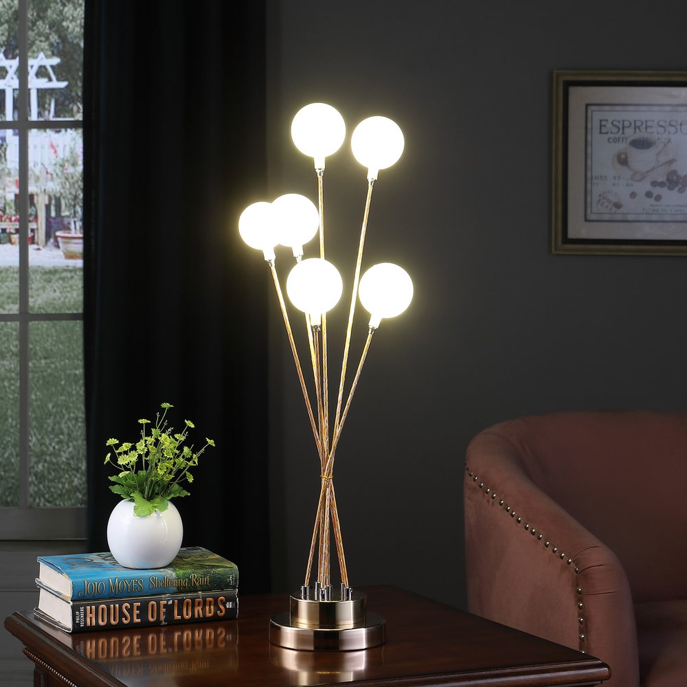 28" Yellow Gold Six Light Globe Desk or Table Lamp HomeRoots