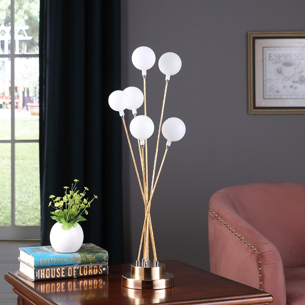 28" Yellow Gold Six Light Globe Desk or Table Lamp HomeRoots