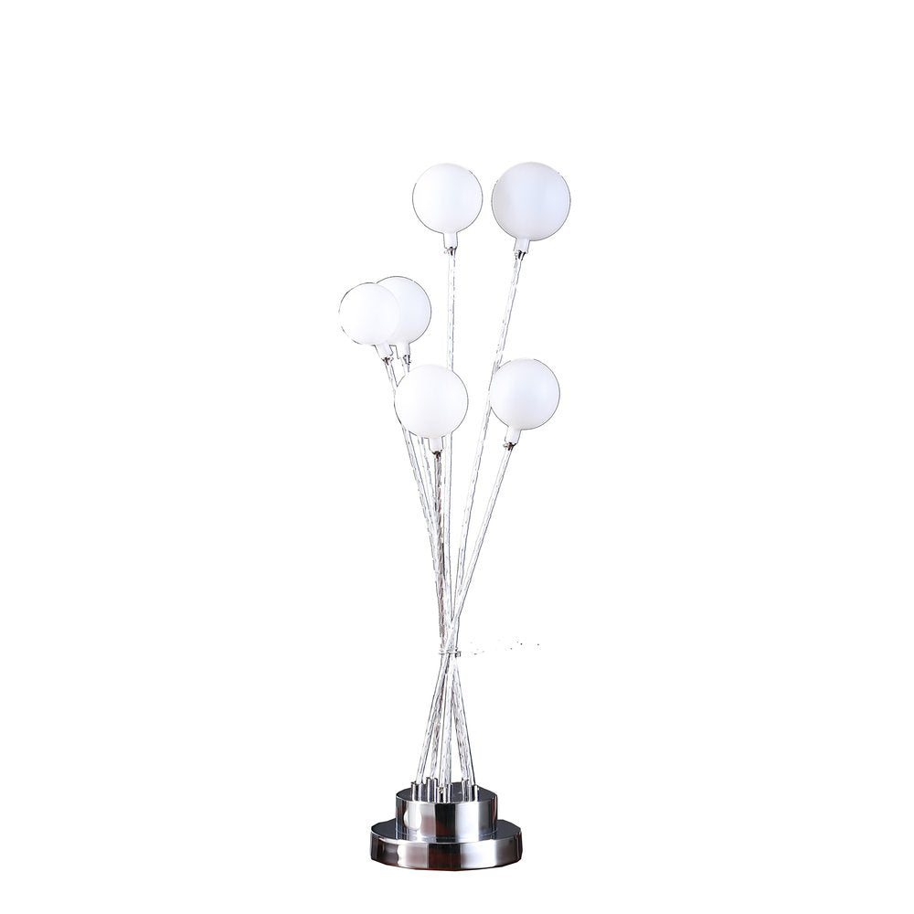 28" Silver Chrome Six Light Globe Desk or Table Lamp HomeRoots