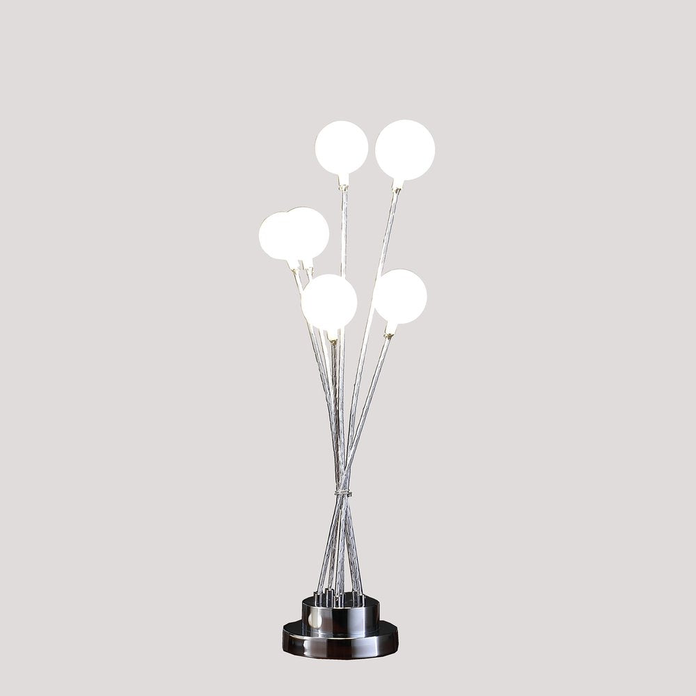 28" Silver Chrome Six Light Globe Desk or Table Lamp HomeRoots
