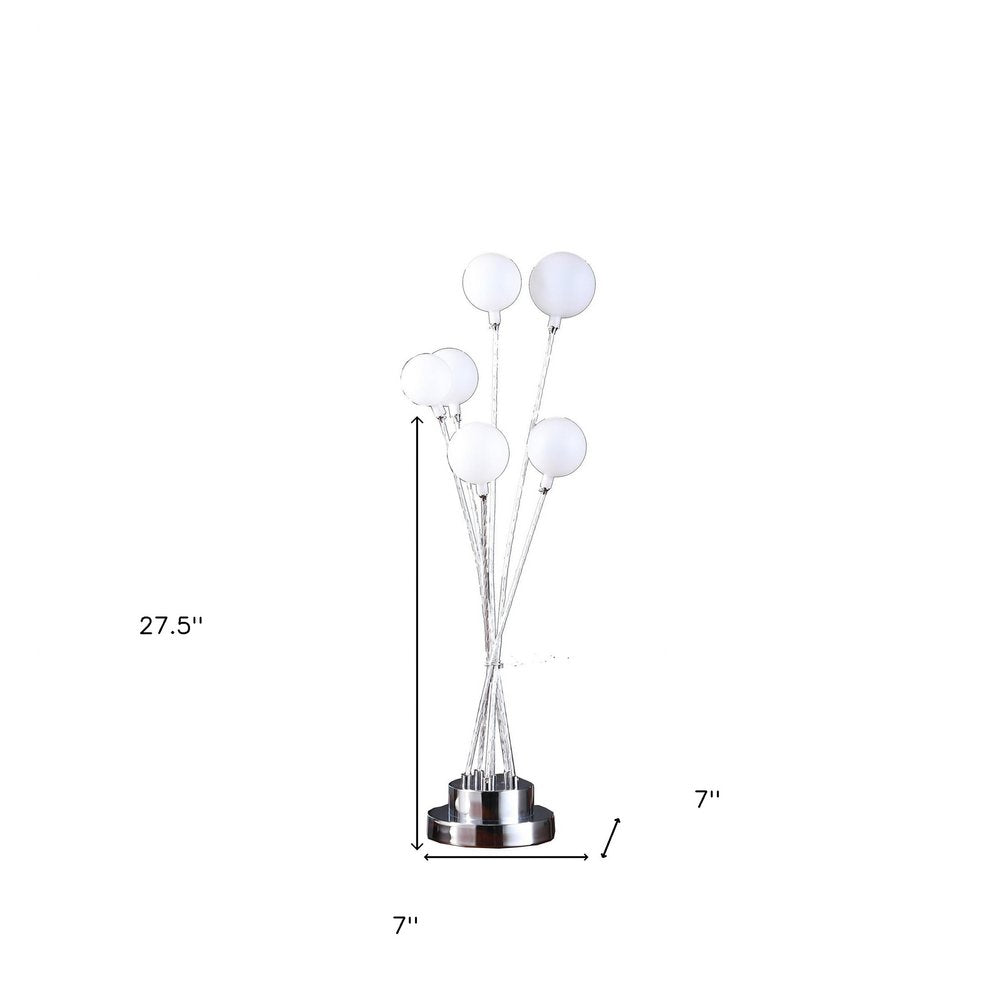 28" Silver Chrome Six Light Globe Desk or Table Lamp HomeRoots