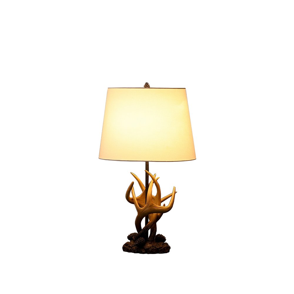 26" Natural And Brown Antlers Table Lamp With White Shade — view 2