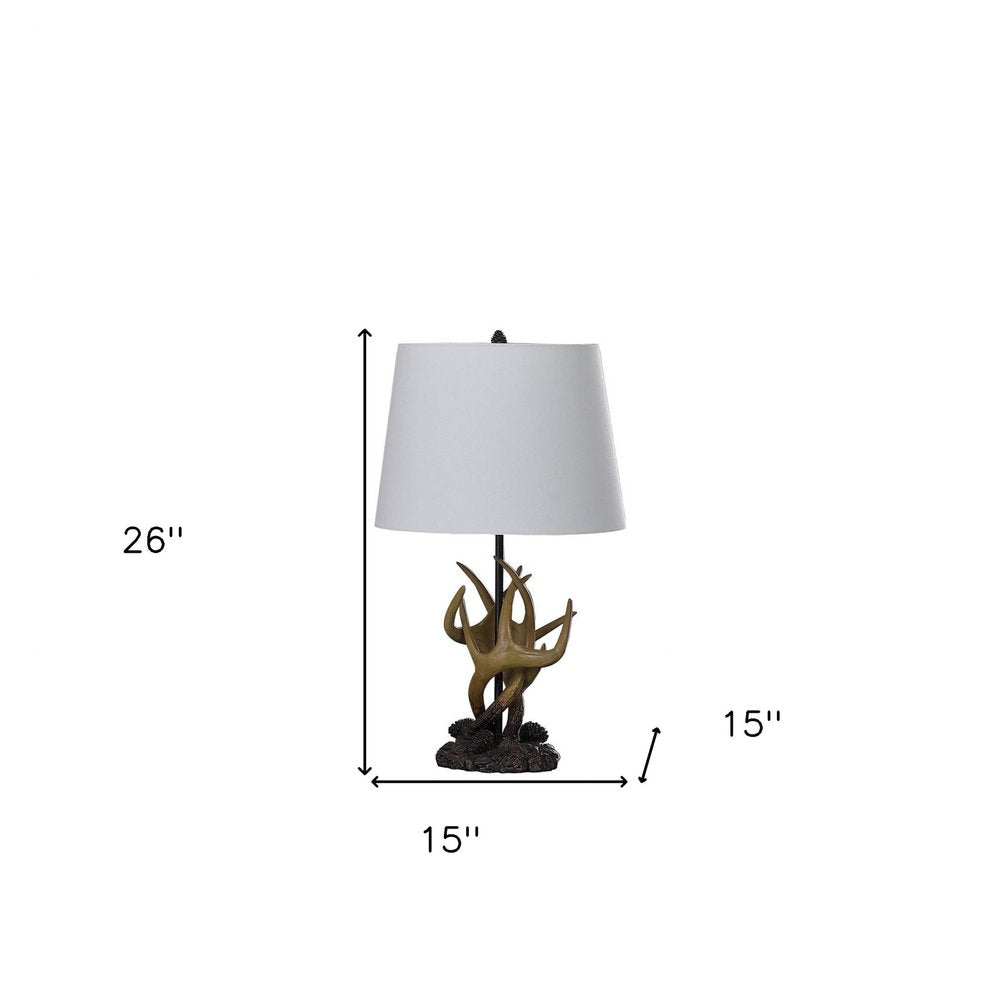 26" Natural And Brown Antlers Table Lamp With White Shade — view 3