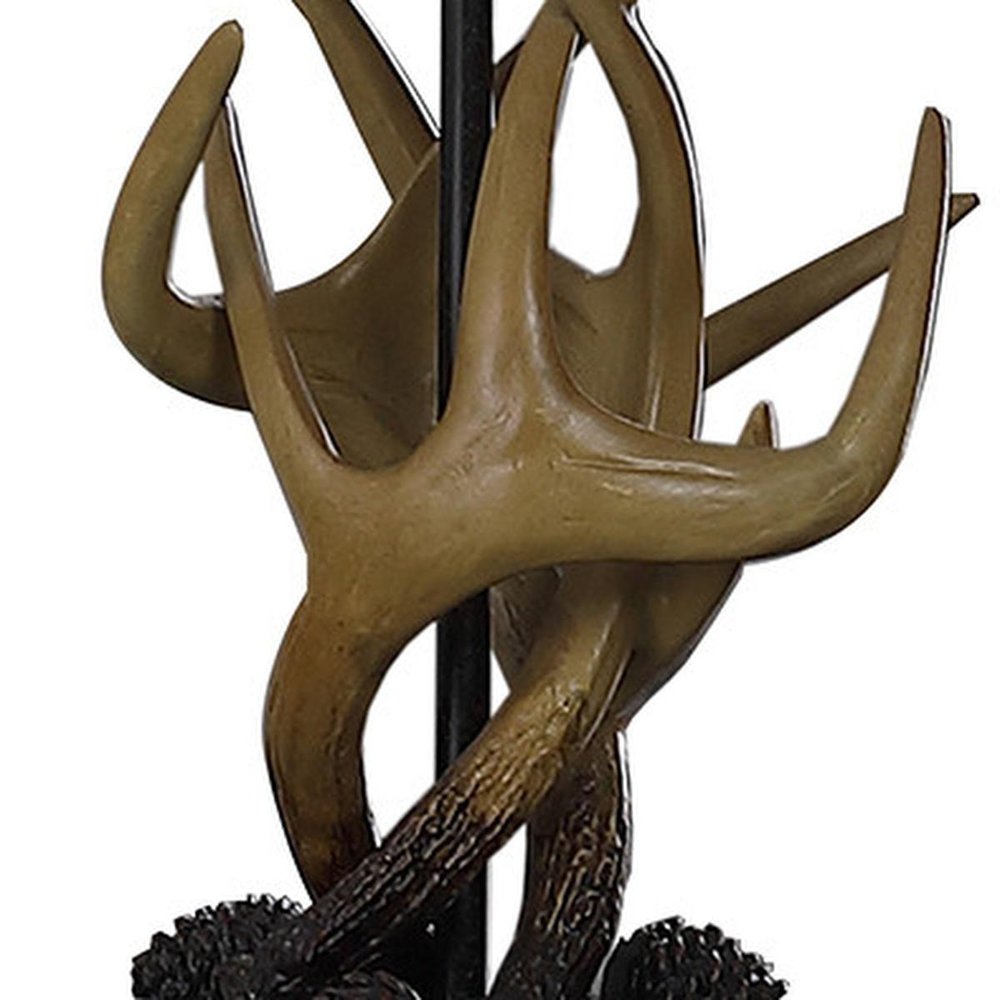 26" Natural And Brown Antlers Table Lamp With White Shade — view 4