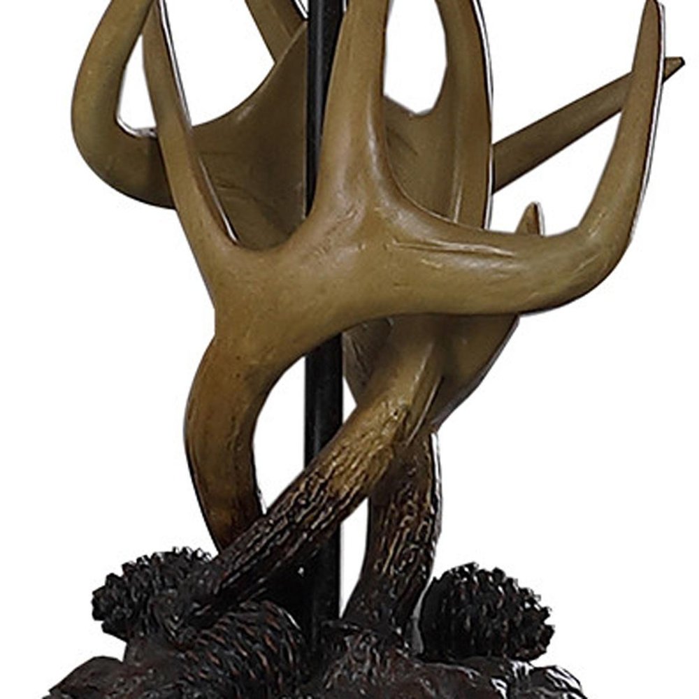 26" Natural And Brown Antlers Table Lamp With White Shade — view 5