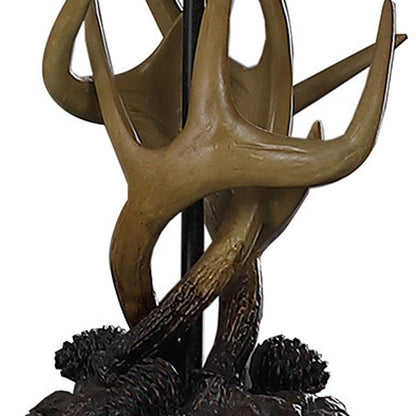 26" Natural And Brown Antlers Table Lamp With White Shade