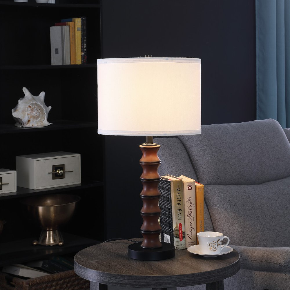 28" Dark Cherry Polyresin Indents Table Lamp With White Shade HomeRoots