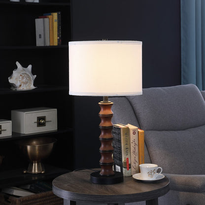 28" Dark Cherry Polyresin Indents Table Lamp With White Shade HomeRoots