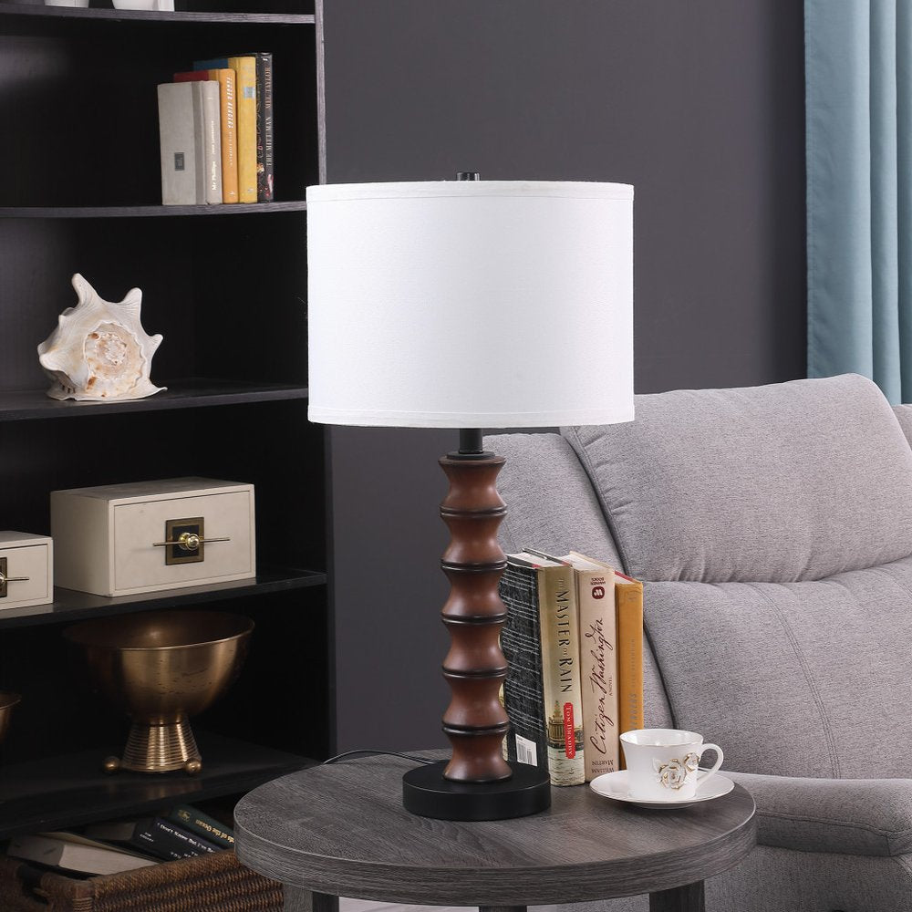 28" Dark Cherry Polyresin Indents Table Lamp With White Shade HomeRoots