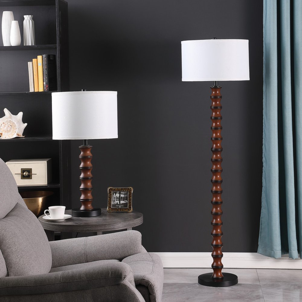 28" Dark Cherry Polyresin Indents Table Lamp With White Shade — view 3