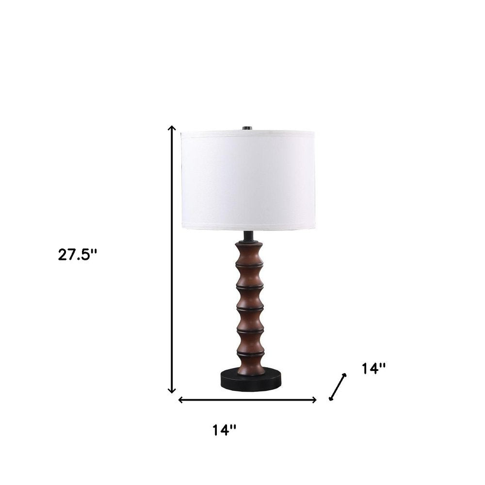 28" Dark Cherry Polyresin Indents Table Lamp With White Shade — view 4