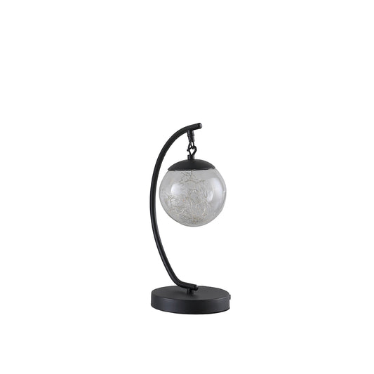 14" Matte Black Metal Arched Hanging Orb USB Table Lamp