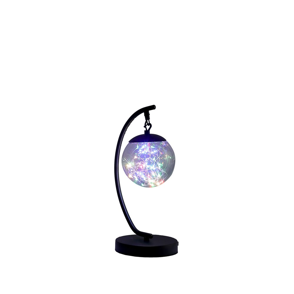 14" Matte Black Metal Arched Hanging Orb USB Table Lamp HomeRoots