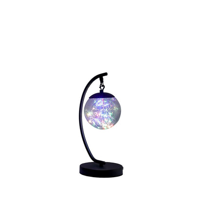 14" Matte Black Metal Arched Hanging Orb USB Table Lamp HomeRoots