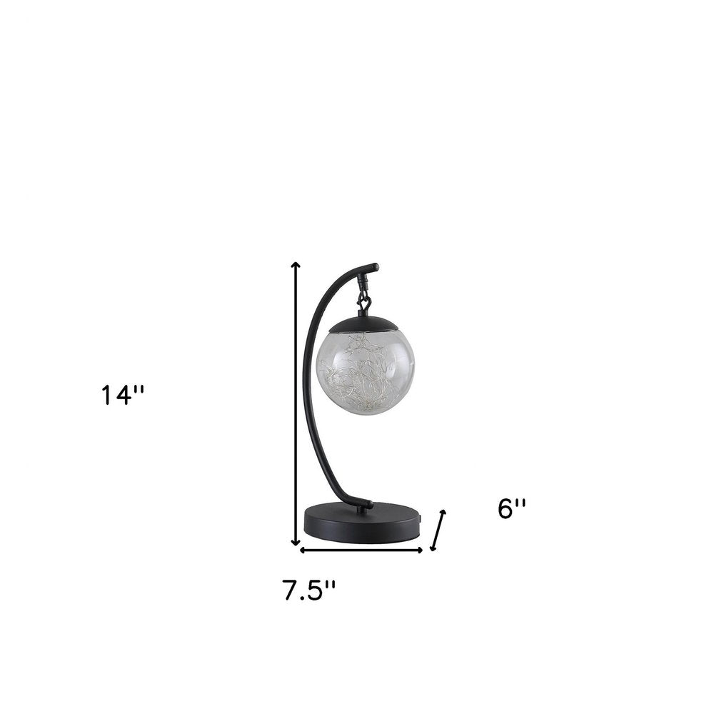 14" Matte Black Metal Arched Hanging Orb USB Table Lamp HomeRoots