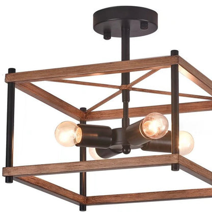 Brown And Black Lantern Four Light Metal Chandelier HomeRoots