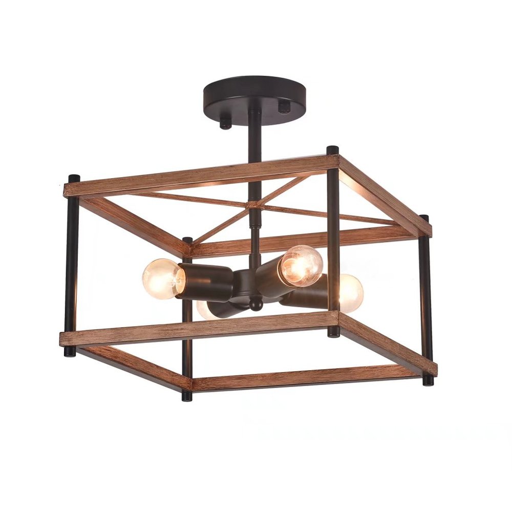 Brown And Black Lantern Four Light Metal Chandelier HomeRoots