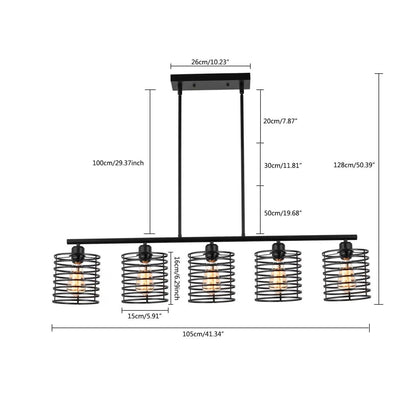 Industrial Black Cage Five Light Metal Pendant Chandelier