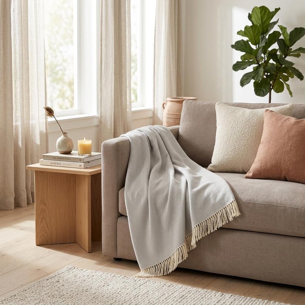 Soft Light Gray Links Pattern Throw Blanket HomeRoots
