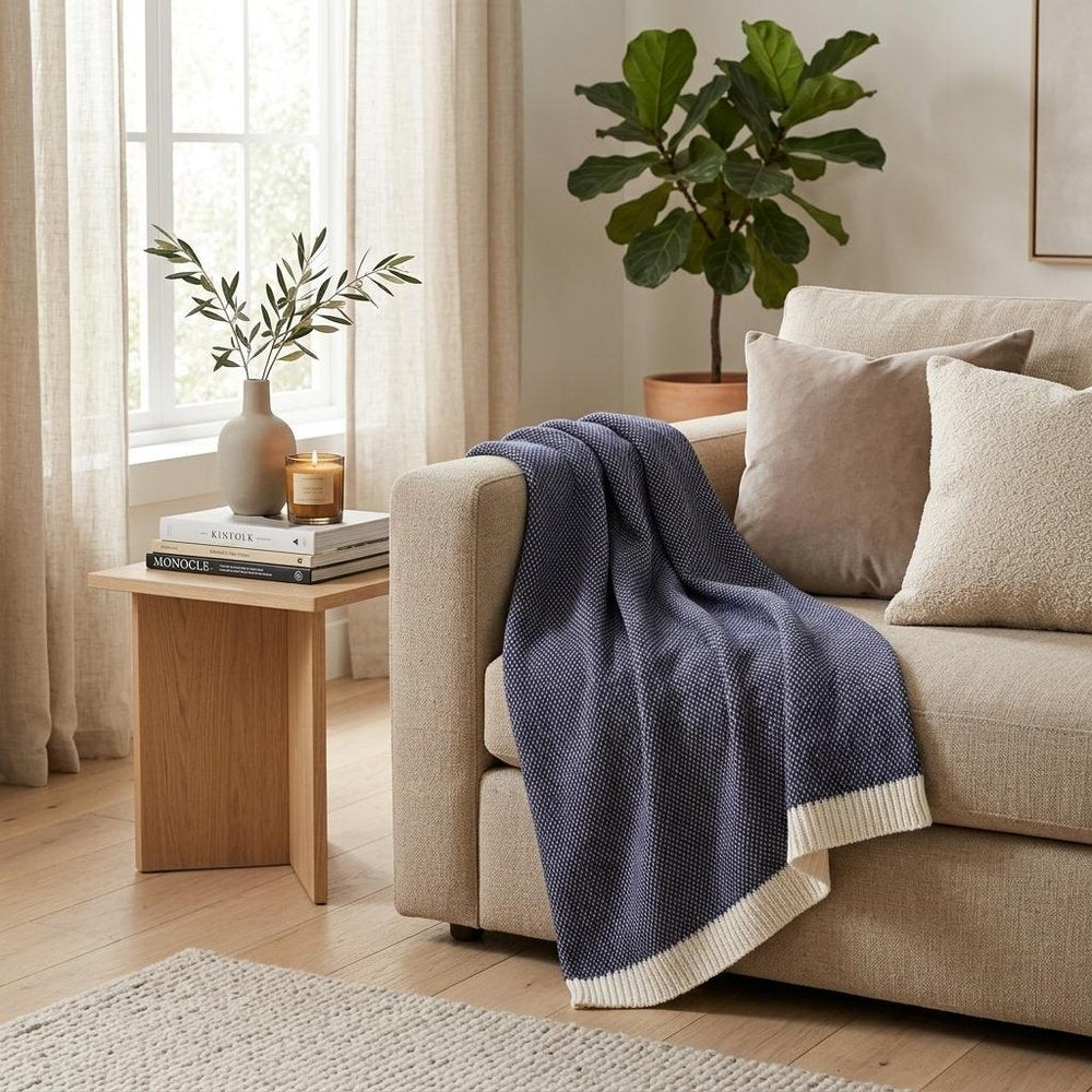 Soft Navy Blue Links Pattern Throw Blanket HomeRoots