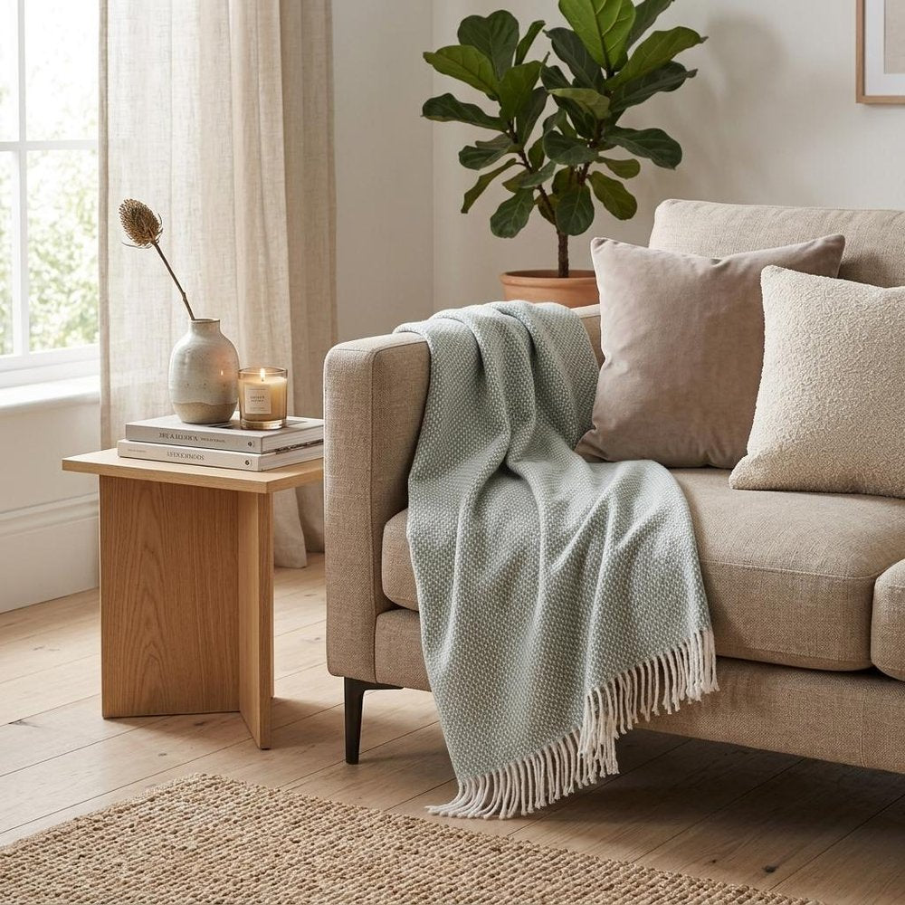 55" X 70" Sage Cotton Blend Woven Throw Blanket HomeRoots