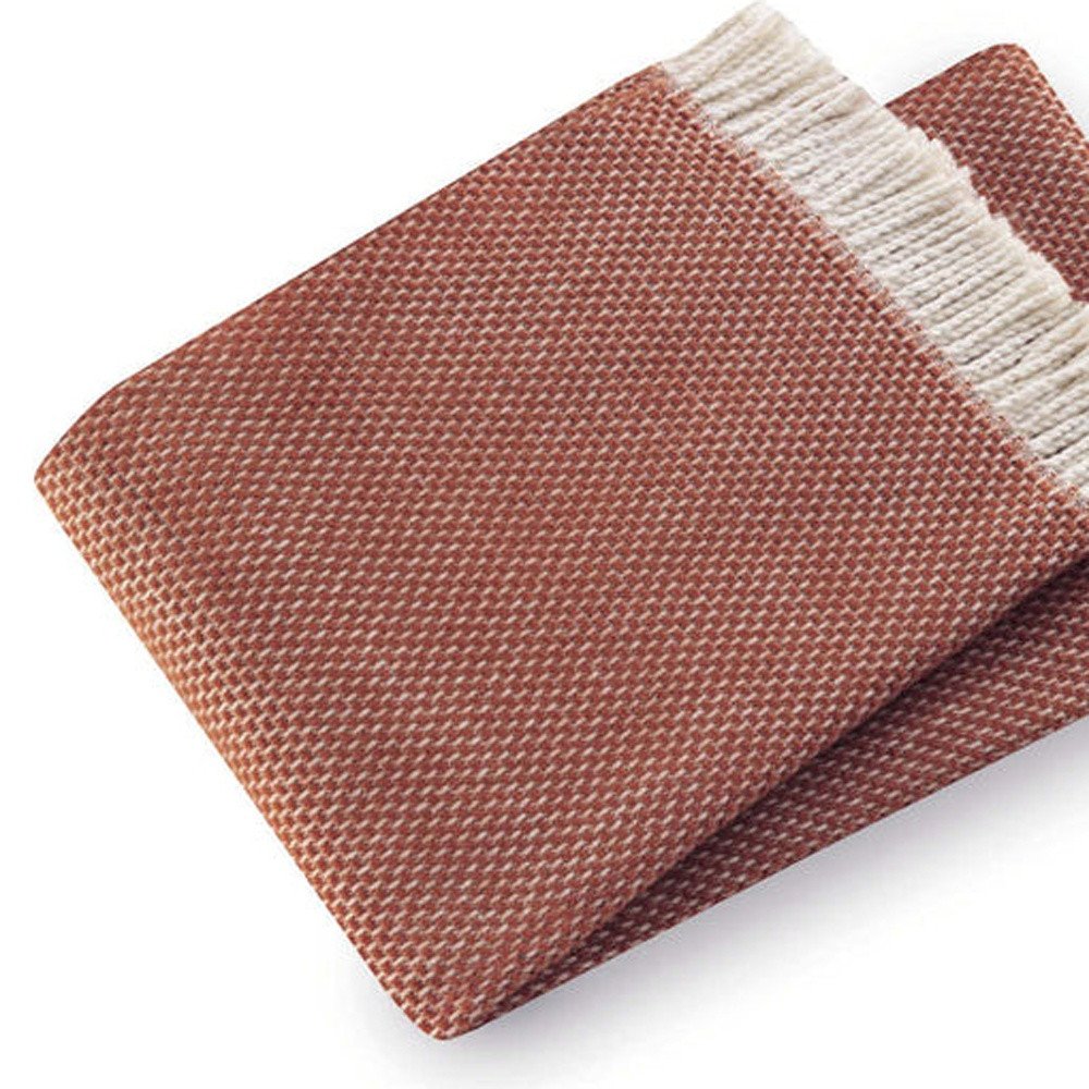 70" X 55" Terra Cotta Woven Cotton Plush Throw Blanket HomeRoots