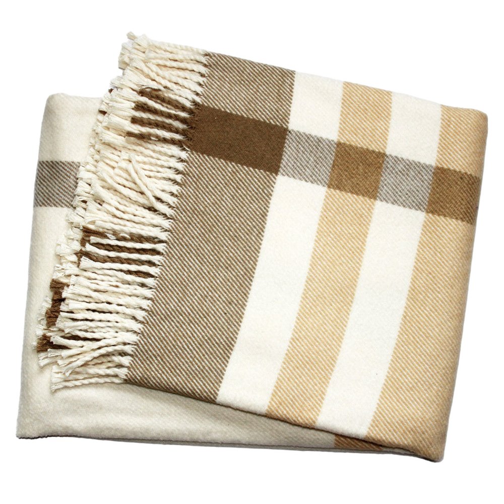 Plush Multi Beige Plaid Throw Blanket with Tassels HomeRoots