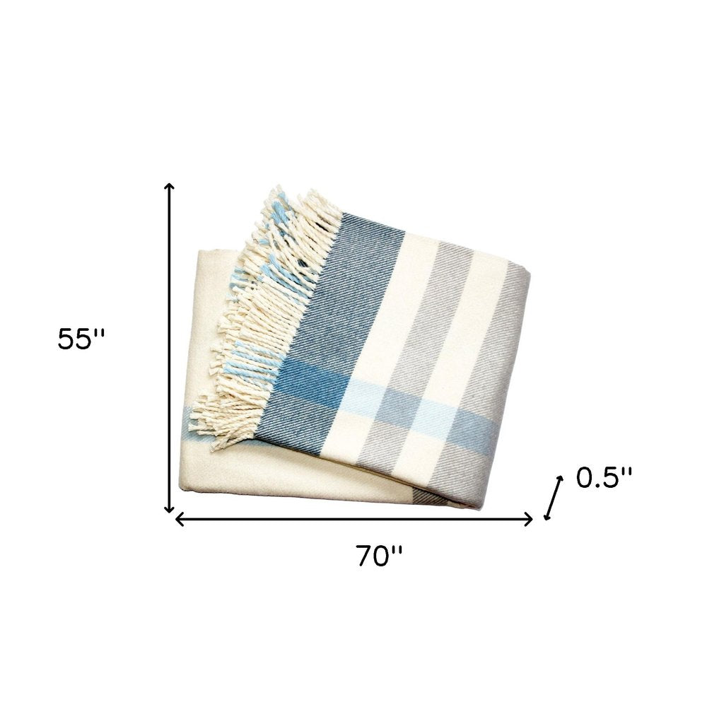 Plush Multi Blue Plaid Throw Blanket with Tassels HomeRoots