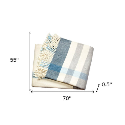 Plush Multi Blue Plaid Throw Blanket with Tassels HomeRoots