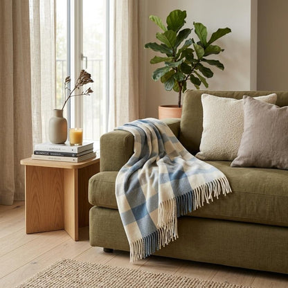 Plush Multi Blue Plaid Throw Blanket with Tassels HomeRoots