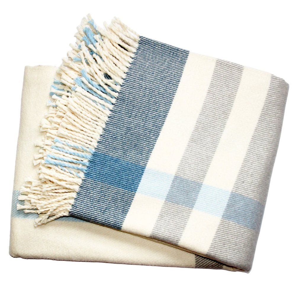 Plush Multi Blue Plaid Throw Blanket with Tassels HomeRoots