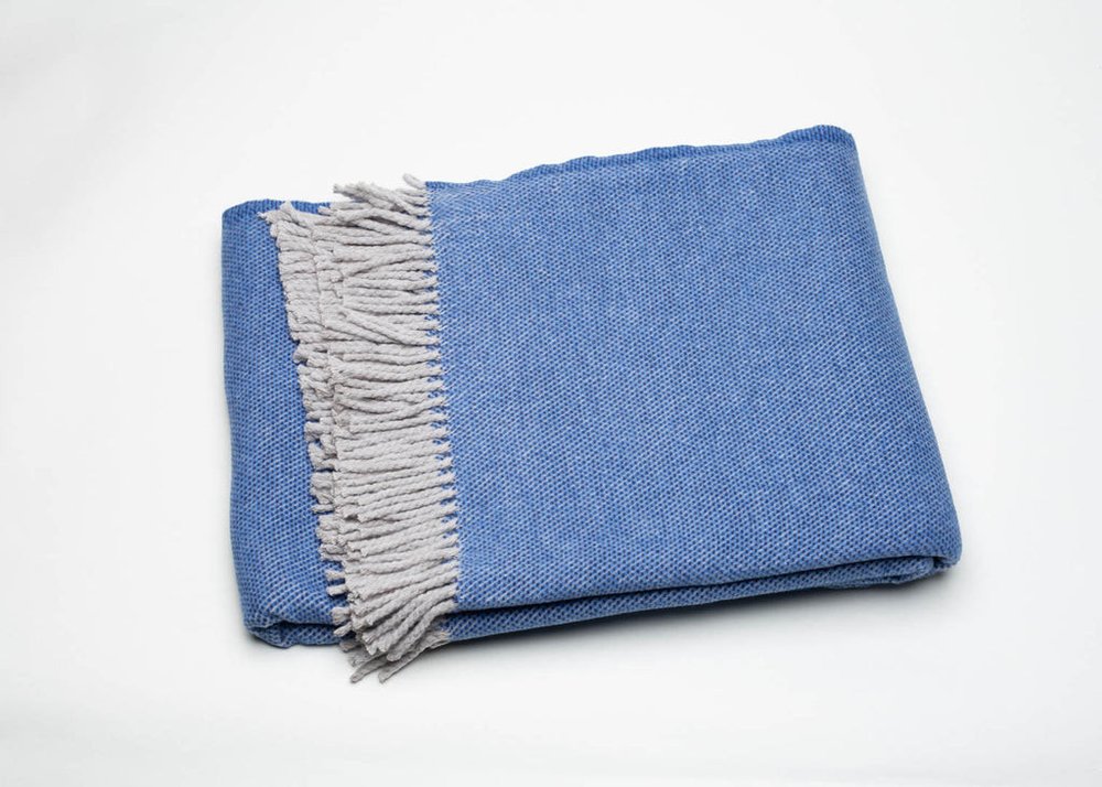 Cobalt Blue Mini Dot Fringed Throw Blanket — view 1