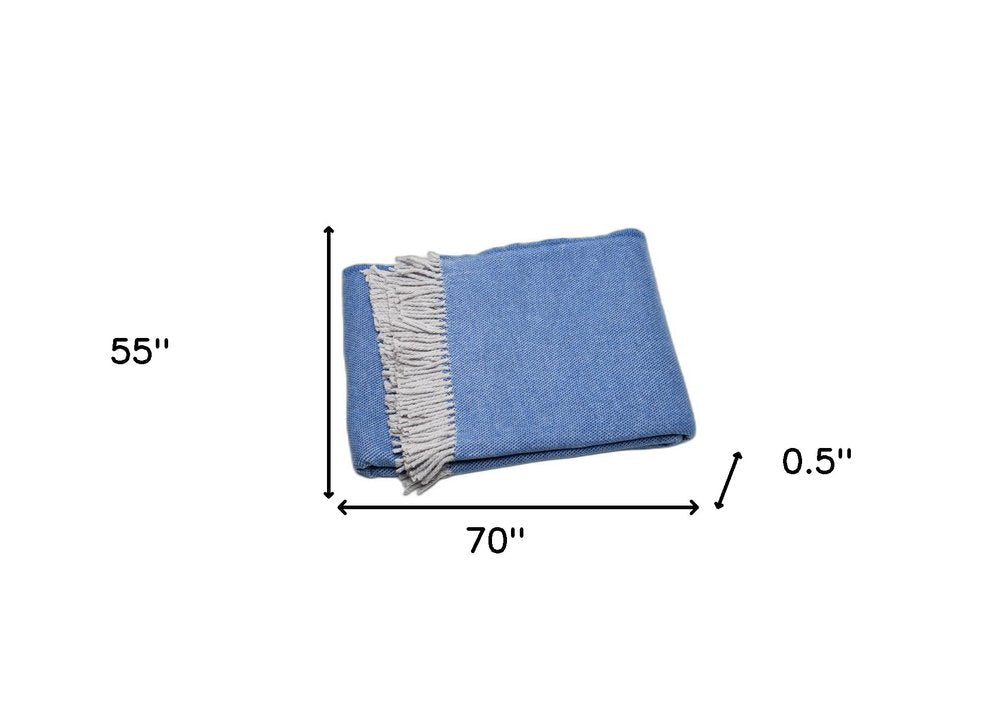 Cobalt Blue Mini Dot Fringed Throw Blanket — view 7