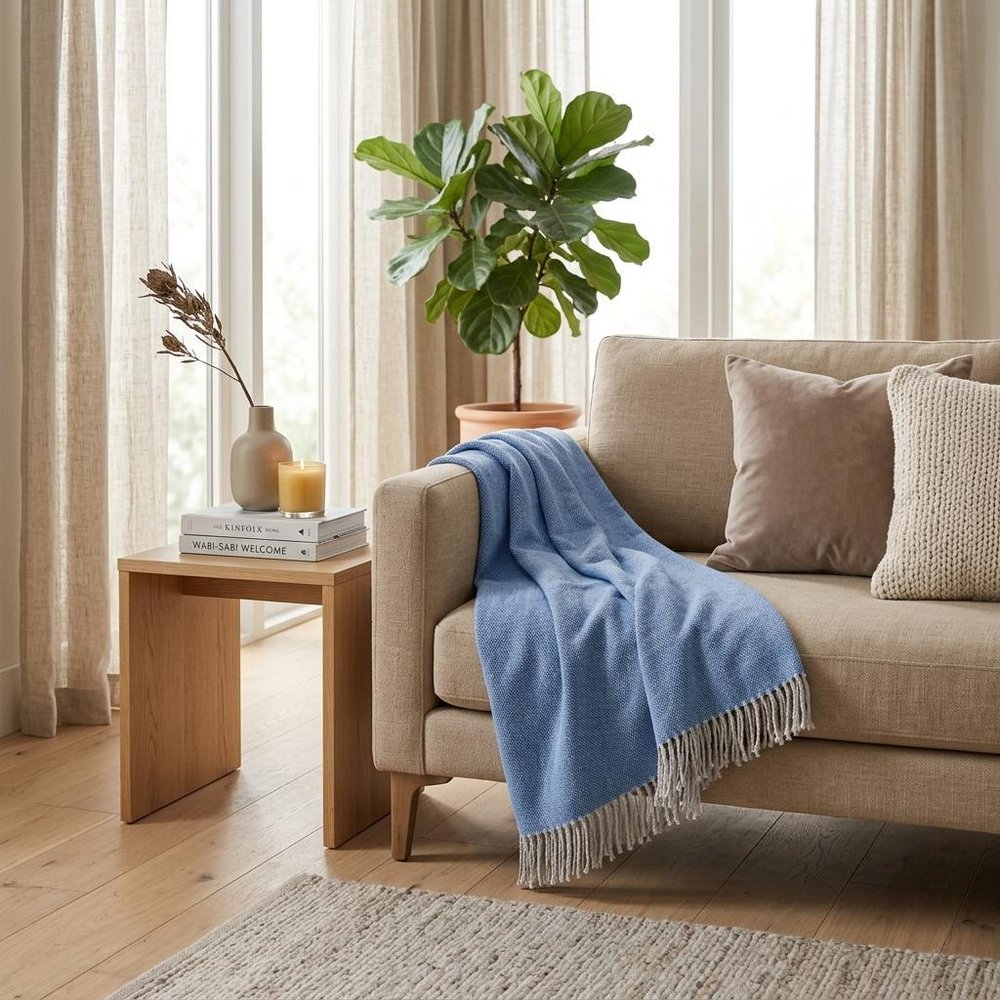 Cobalt Blue Mini Dot Fringed Throw Blanket HomeRoots