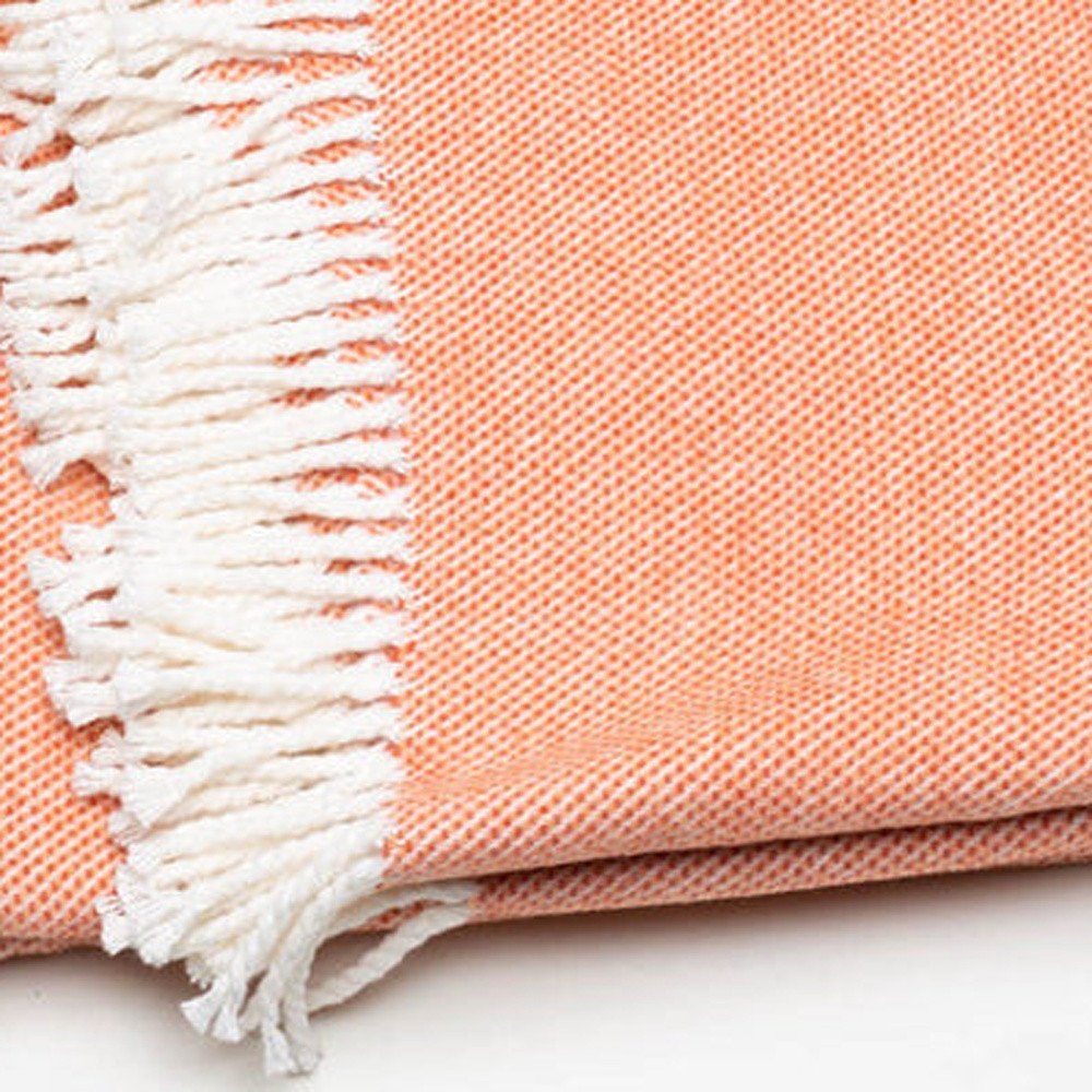 55" X 70" Coral And Ivory Cotton Woven Plush Throw Blanket with Tassels — view 1